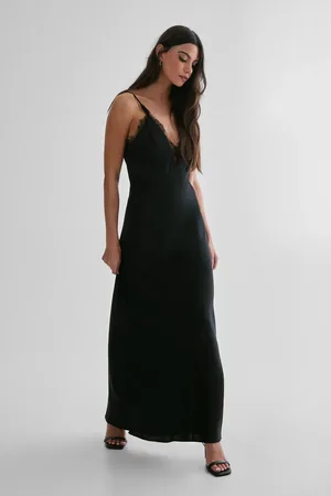 NASTY GAL Lace Trim Satin Maxi Dress