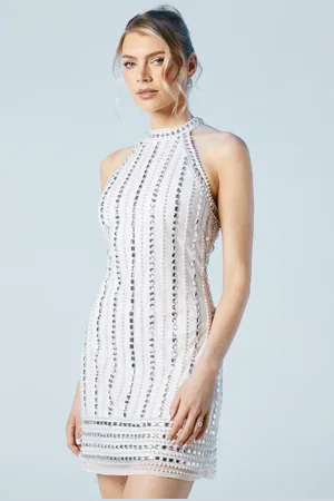 Coast Linear Gem Stone Halterneck Bridal Mini Dress