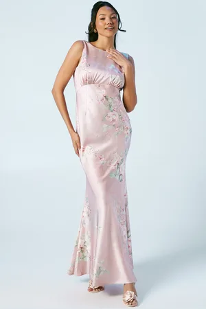 Coast Trailing Blossom Printed Satin Cowl Back Bridesmaids Dress