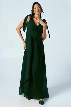Oasis Tie Shoulder Waterfall Wrap Chiffon Bridesmaids Maxi Dress