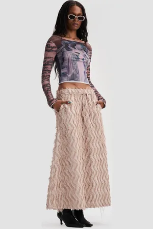 Heretic Nine Frayed Detail Flared Maxi Skirt in