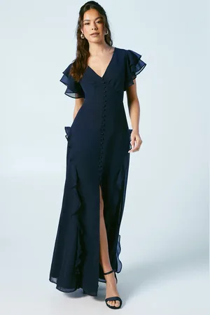 Coast Ruffle And Button Detail Bridesmaid Maxi Dress