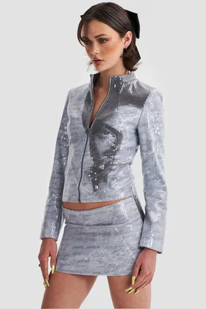 Heretic Nine Sequin Structured Zip Up Jacket Co-Ord with Print in