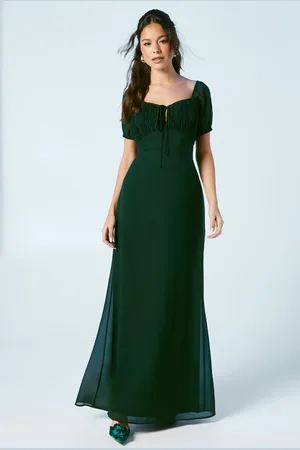 Oasis Ruched Bodice Puff Sleeve Chiffon Maxi Bridesmaids Dress