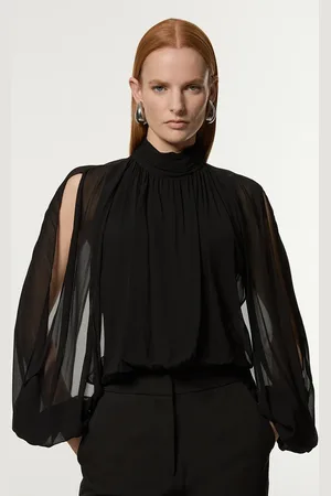 Karen Millen Tall Viscose Georgette Cady Lace Insert Bodysuit