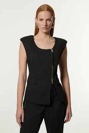 Karen Millen Tailored Viscose Zip Through Multi Stitch Waistcoat