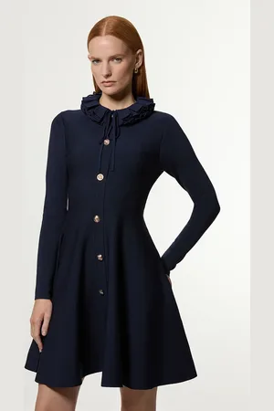 Karen Millen Military Trim Woven Collar Knit Skater Dress