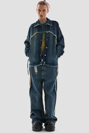 Heretic Nine Hedonism Co-Ord Oversized Denim Distressed Jacket with Frayed Seams in Bleached Wash