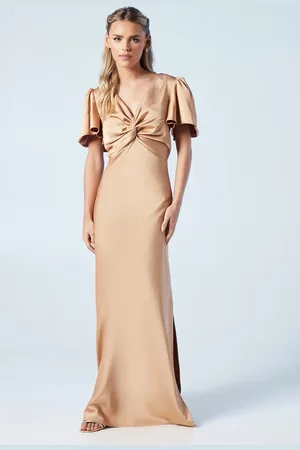 Oasis Petite Twist Front Angel Sleeve Maxi Bridesmaids Dress