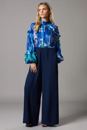 Coast Petite Printed Chiffon Mix Fabric Jumpsuit