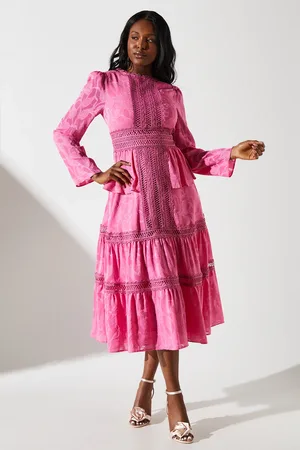Jacquard Peplum Lace Trim Dress Dresses