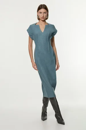 Karen Millen Textured Wool Blend Darted Tailored Midi Dress