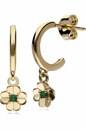 Gemondo Gardenia Emerald Clover Hoop Earrings In 9ct Yellow Gold
