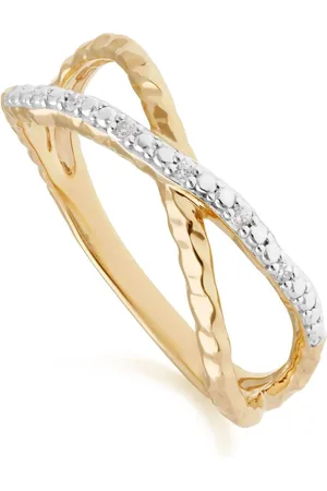 Gemondo Diamond Pavé Hammered Crossover Ring in 9ct Yellow Gold