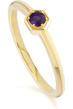 Gemondo Honeycomb Inspired Amethyst Solitaire Ring in 9ct Yellow Gold