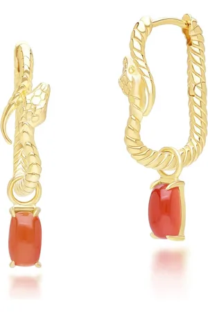 Gemondo ECFEW™ Carnelian Snake Dangle Hoop Earrings in Gold Plated Sterling Silver
