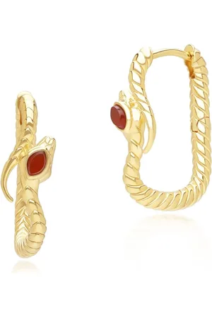 Gemondo ECFEW™ Carnelian Snake Hoop Earrings in Gold Plated Sterling Silver