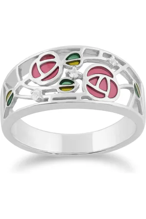 Gemondo Rennie Mackintosh Round Topaz Glasgow Rose Band Ring in 925 Sterling Silver