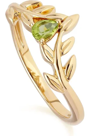 Gemondo O Leaf Peridot Wishbone Ring in 9ct Yellow Gold