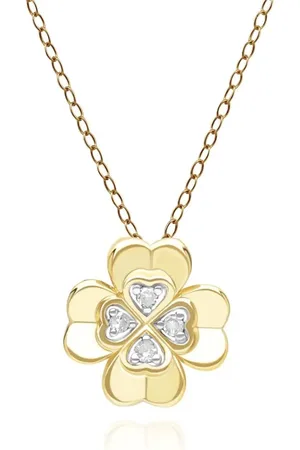 Gemondo Gardenia Diamond Clover Pendant Necklace in 9ct Yellow Gold