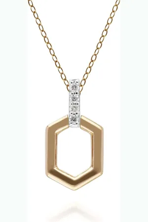 Gemondo Diamond Pave Hex Bar Pendant in 9ct Yellow Gold