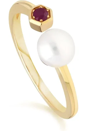 Gemondo Modern Pearl & Ruby Open Ring in 9ct Yellow Gold
