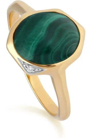 Gemondo Irregular B Gem Malachite & Diamond Ring in Gold Plated Sterling Silver