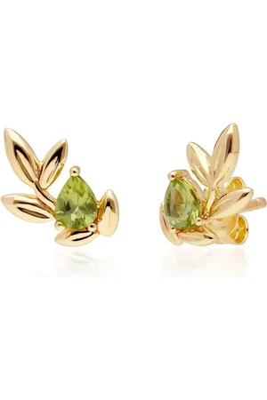 Gemondo O Leaf Peridot Stud Earrings in 9ct Yellow Gold