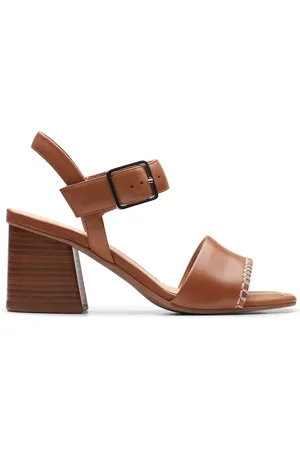 Clarks Siara 65 Buckle Tan Leather Heeled Sandals