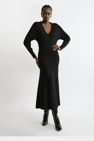 Karen Millen Viscose Blend Collared Bat Wing Knitted Midi Dress