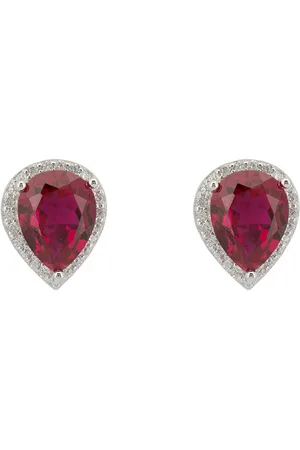 Latelita Theodora Ruby Teardrop Gemstone Stud Earrings Silver