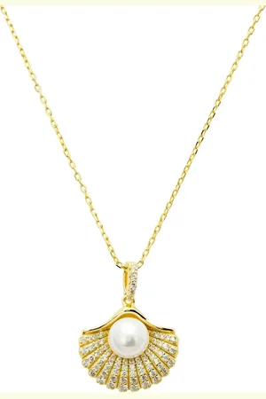 Latelita Deco Fan And Pearl Shell Pendant Necklace Gold