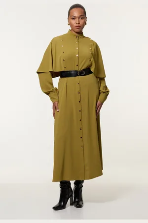 Karen Millen Plus Size Studded Crepe Cape Sleeve Woven Midaxi Dress