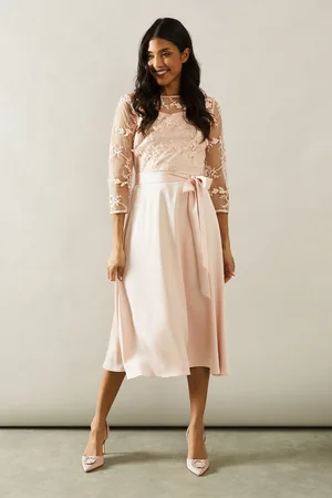 wallis Occasion Satin And Mesh Overlay Fit And Flare Dress