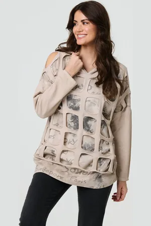 Izabel London Graphic Print Cut Out Layer Hoodie