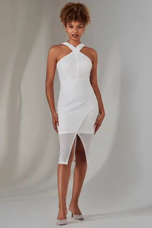 Jolie Moi Cross Neck Slit Bodycon Dress