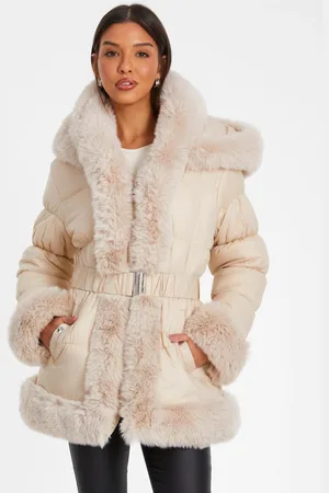 Quiz Padded Faux Fur Trim Jacket