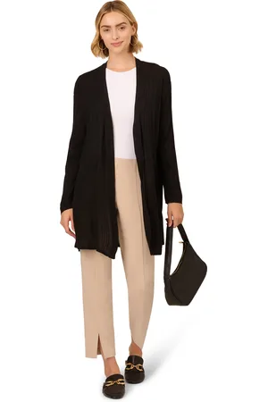 Adrianna Papell V-Neck Vertical Rib Lightweight Duster Cardigan Sweater