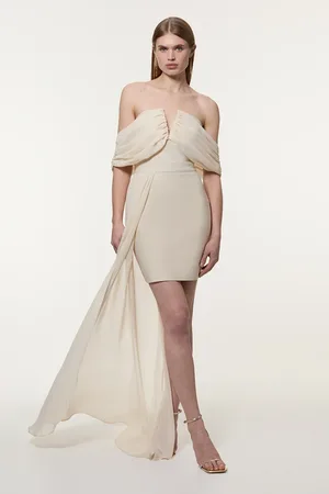 Karen Millen Tall Figure Form Bandage Knit Woven Bardot And Skirt Detail Dress