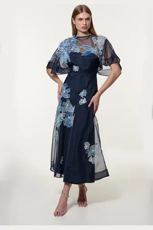 Karen Millen Petite Floral Applique Organdie Woven Maxi Dress