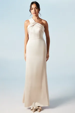 Coast Asymmetric Neckline Satin Bridesmaids Maxi Dress