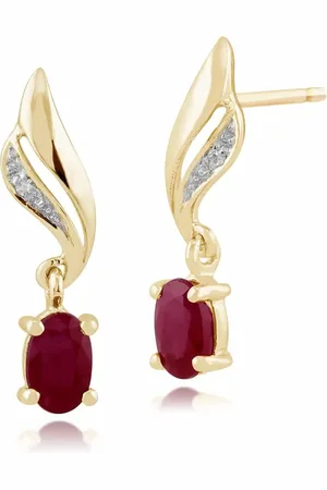 Gemondo Classic Oval Ruby & Diamond Twist Drop Earrings in 9ct Yellow Gold