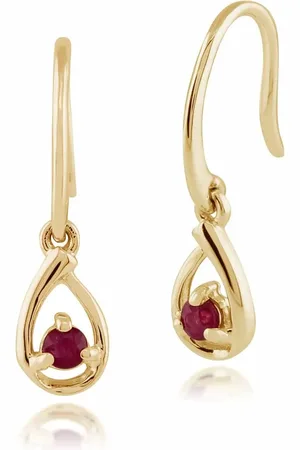 Gemondo Classic Round Ruby Drop Earrings in 9ct Yellow Gold