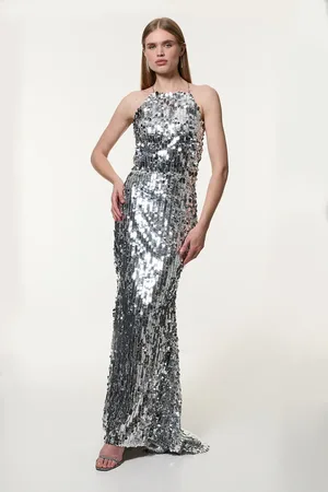 Karen Millen Sequin Fishtail Halterneck Maxi Dress