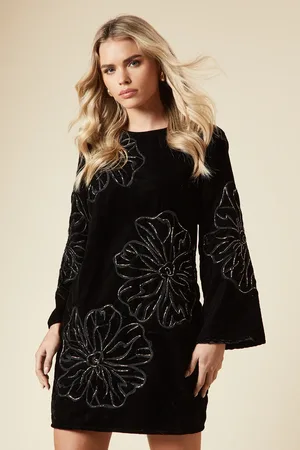 Oasis Petite Occasion Velvet Embroidered Mini Dress