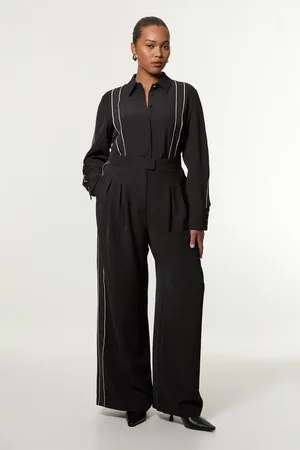 Karen Millen Plus Size Soft Tailored Contrast Tipped Wide Leg Trouser