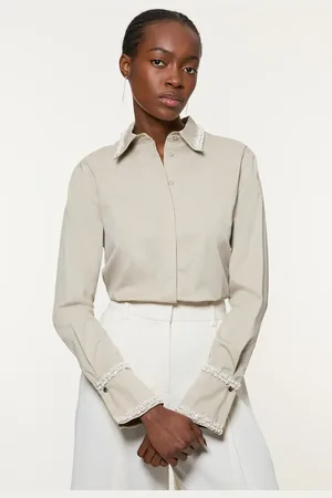 Karen Millen Pearl Trim Cotton Woven Shirt