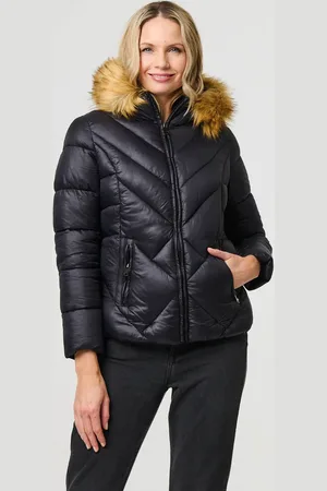 Izabel London Faux Fur Trim Hooded Puffer Jacket