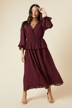 Dorothy Perkins Dark Lace Skirt Long Sleeve Midi Dress