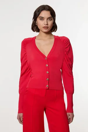 Karen Millen Premium Drapey Knit Ruched Sleeve Cardi